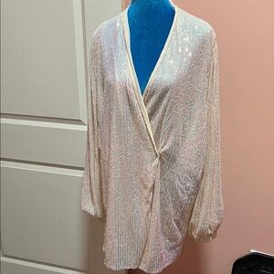 Shimmering Cream Wrap Blouse